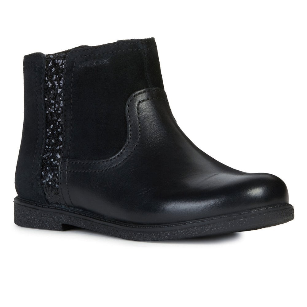 NEW!! Girls Geox Jr Shawntel Black Leather Ankle Boots Size 9M